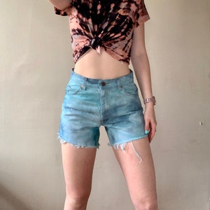 Hand Dyed Vintage Levi Short Cut Offs Aqua Blue Green Denim Reworked Ice Tie Dye 550 W30 L30