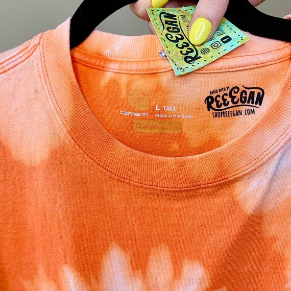 Reverse bleach tie dyed orange short sleeve Carha… - image 3