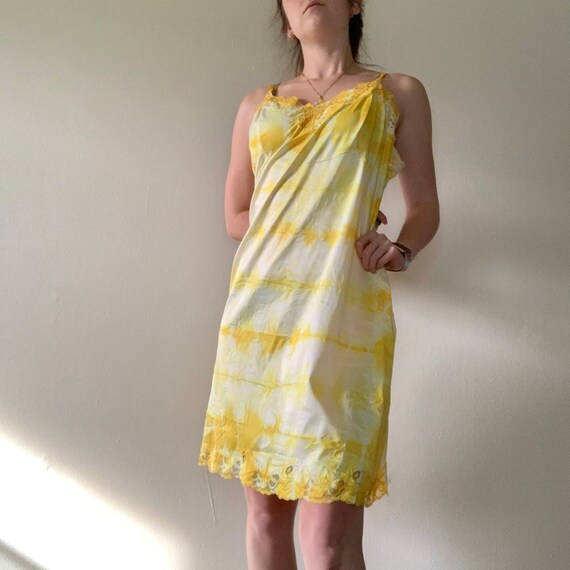 Tie Dye Vintage 1960s Bright Yellow Slip Dress Po… - image 6