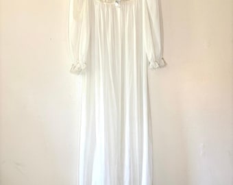 Vintage 1960s White Nylon Peignoir Robe Sheer Bridal Lingerie Tulle Ruffle Dressing Gown