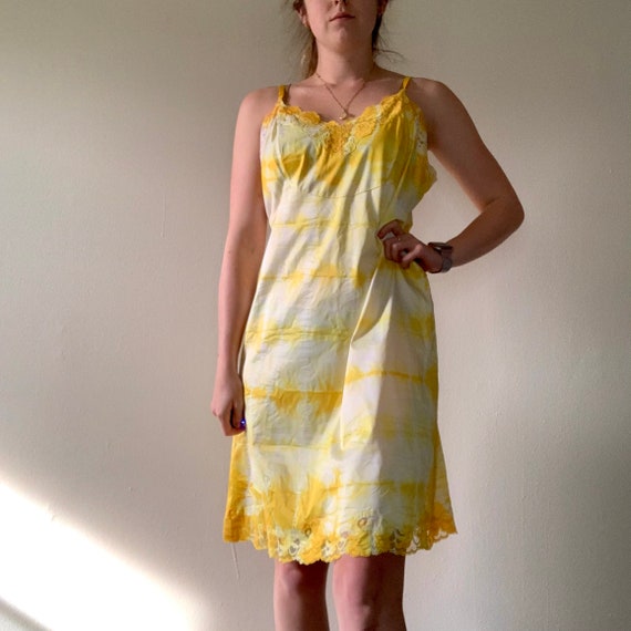 Tie Dye Vintage 1960s Bright Yellow Slip Dress Po… - image 9