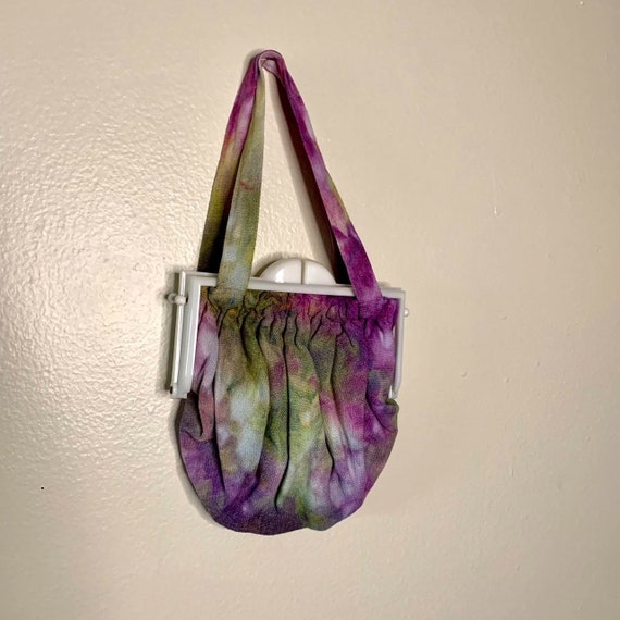 Hand dyed green and purple purse with plastic luci