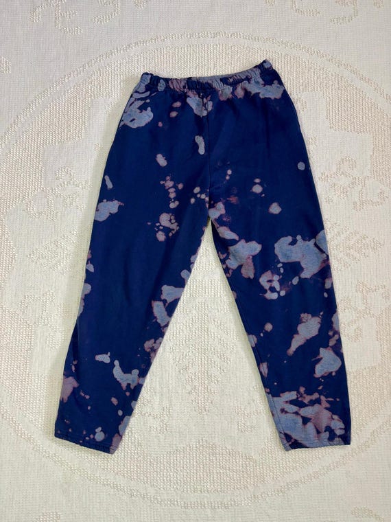 Bleach Dyed Sweatpants Navy Blue Gray Reworked Vintage Y2k