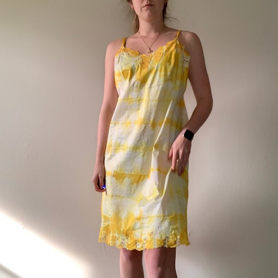 Tie Dye Vintage 1960s Bright Yellow Slip Dress Po… - image 7