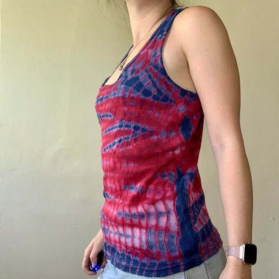 Comfy Hand Reverse Tie Dyed Red and Blue Tank Top… - image 2