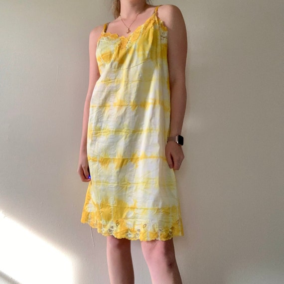 Tie Dye Vintage 1960s Bright Yellow Slip Dress Po… - image 1