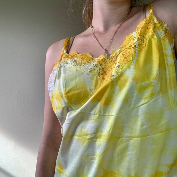 Tie Dye Vintage 1960s Bright Yellow Slip Dress Po… - image 5