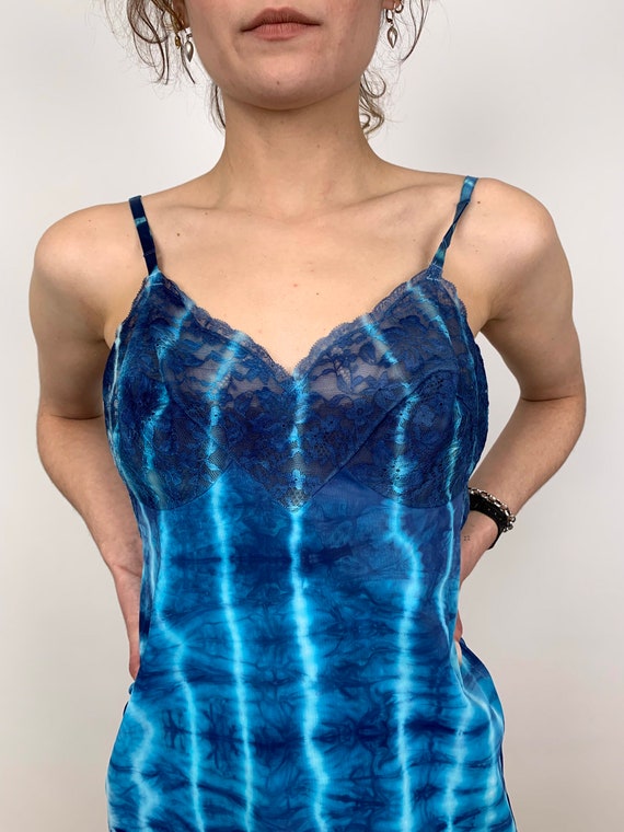 Tie Dye Vintage 1960s Bright Blue Slip Dress Pool… - image 5