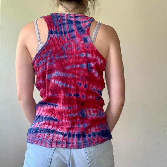 Comfy Hand Reverse Tie Dyed Red and Blue Tank Top… - image 3