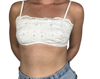 Vintage 1950s White Eyelet Bathing Suit Top Built In Bra Costumes Etc Bralette