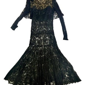 1920's long sleeve dress 2-piece chiffon 1920s dress with art deco print and long sleeves