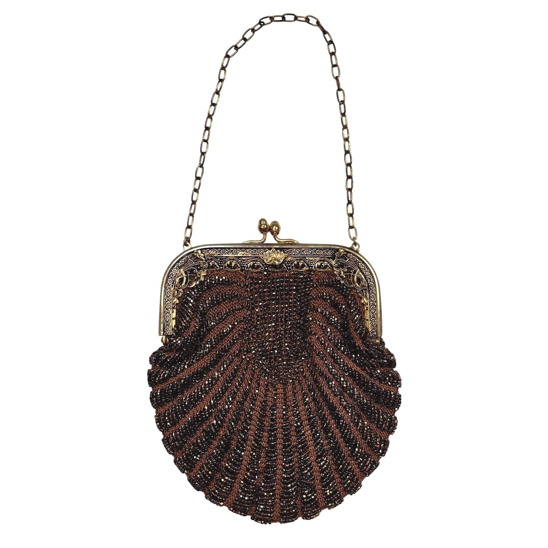 Antique 1920s Art Deco Beaded Purse Chocolate Gold Seed Bead Flapper ...