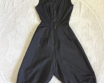 Antique 1910s Edwardian Gym Suit Black Wool Cotton Play Suit Jumpsuit AS IS Rare