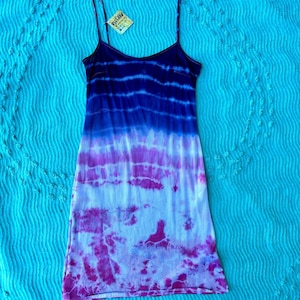 Hand Dyed Vintage Ombre Navy Blue and Pink Tie Dye Slip Dress Mini Dress Upcycled Reworked