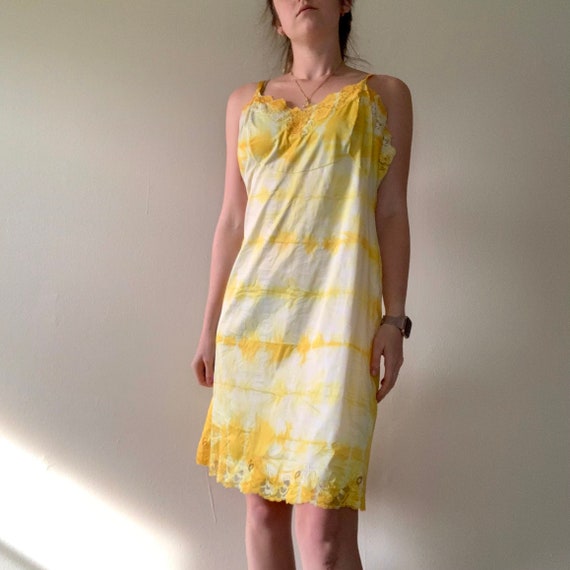 Tie Dye Vintage 1960s Bright Yellow Slip Dress Po… - image 8