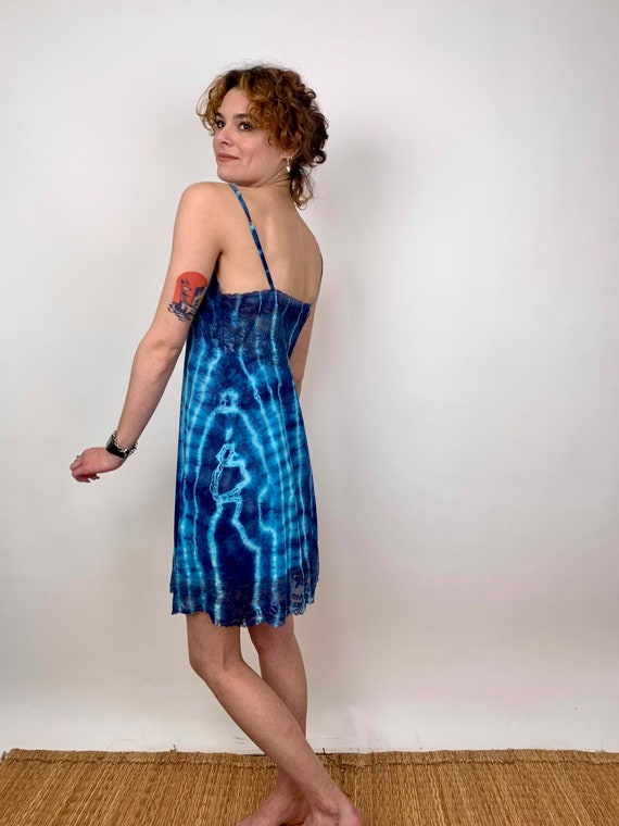 Tie Dye Vintage 1960s Bright Blue Slip Dress Pool… - image 2