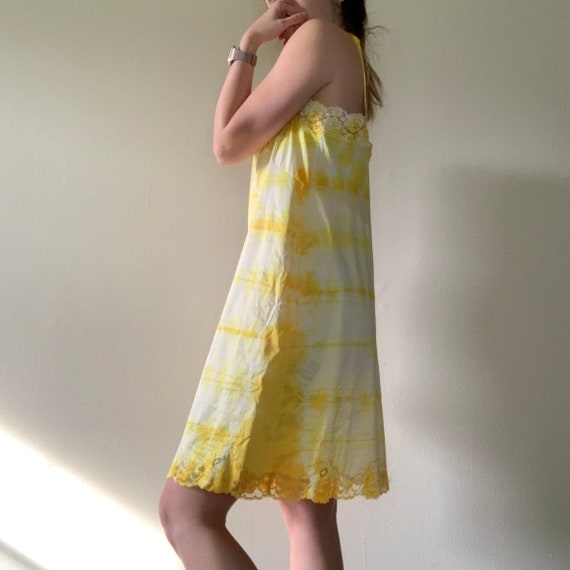 Tie Dye Vintage 1960s Bright Yellow Slip Dress Po… - image 3