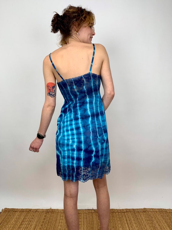 Tie Dye Vintage 1960s Bright Blue Slip Dress Pool… - image 3