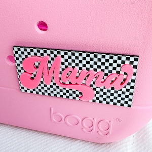 Checkered MAMA Bogg Bag Charm: Pink or Blue Bag Accessory, mom gift