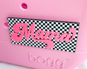 Geruite MAMA Bogg Bag Charm: roze of blauwe tasaccessoire, cadeau voor moeder