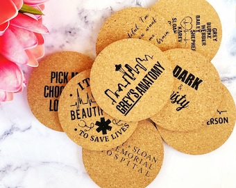 Grey's Anatomy Engraved Cork Coasters: TV Fan Gift