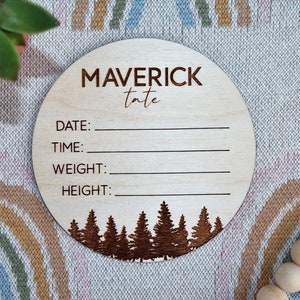Engraved Wooden Birth Announcement Sign: Newborn Photo Prop