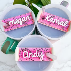 Stanley Lid Tag | Shimmer Pink Stars Name Plate |Barbie Name Plate Tag | Acrylic Personalized Name Tag | 30oz & 40oz Stanley Tumbler H2.0