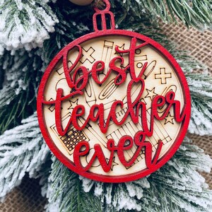 Personalized Teacher Christmas Ornament: Laser Cut Birch Wood