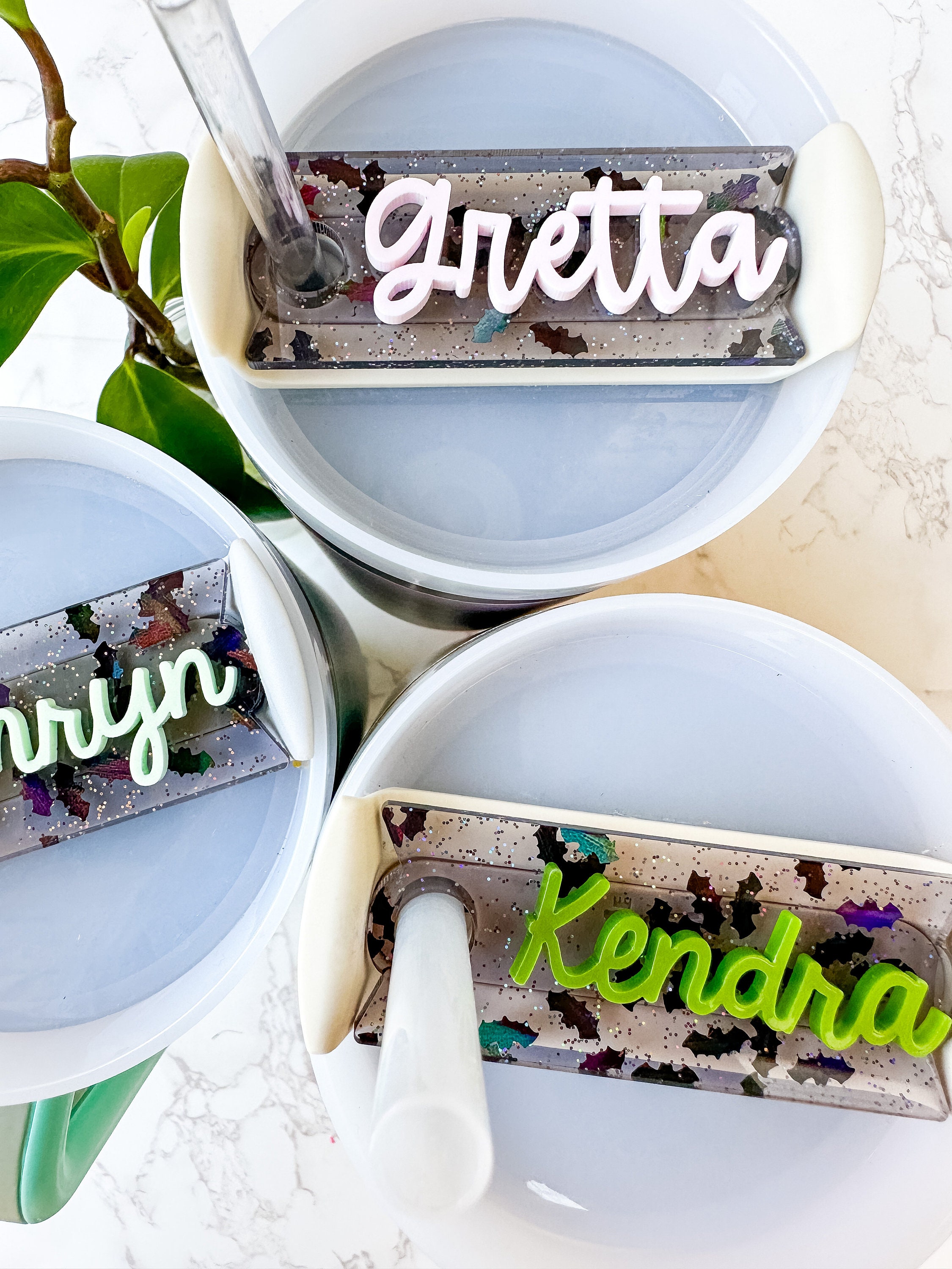 Stanley Name Plate Clear Glitter BATS Fall Name Plate Tag Acrylic
