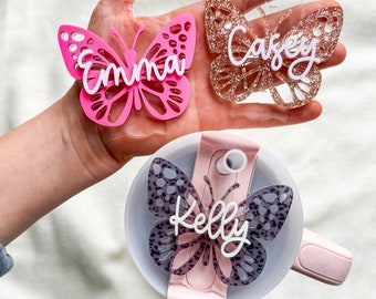 Butterfly Stanley Lid Tag: Personalized Acrylic Name Plate