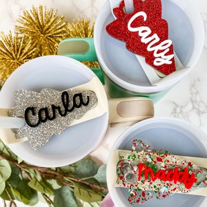 Custom Christmas Tree Stanley Topper: Glitter Acrylic Name Tag