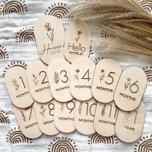 Cartes en bois de jalon de bébé, marqueur mensuel de jalon, cadeau de bébé fait sur commande, cadeau de douche de bébé