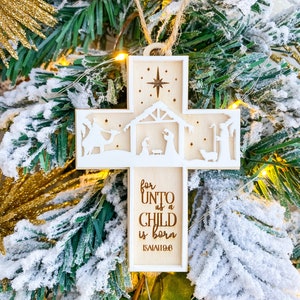 Handcrafted Wooden Nativity Ornament: 3D Christmas Scene