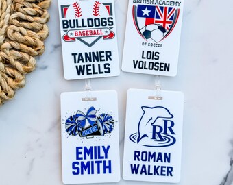 Personalized Acrylic Sports Bag Tag with Custom Team Logo and Name