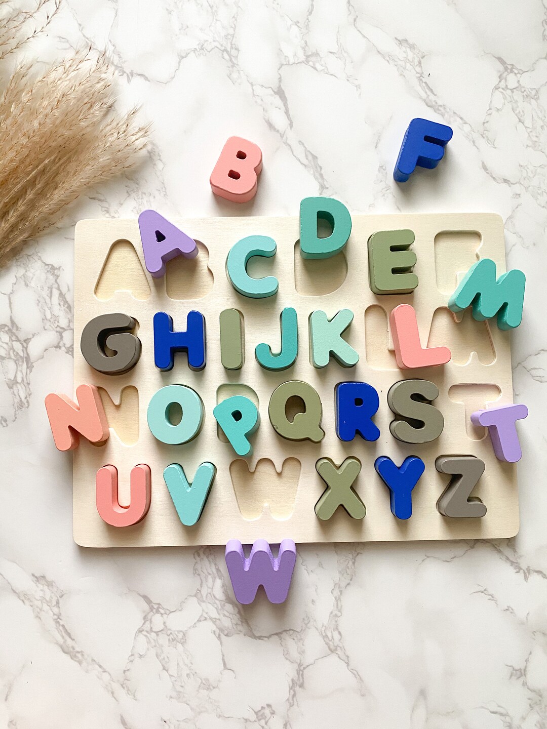 Wooden Alphabet Puzzle, Montessori Baby Toys Gift, Home School