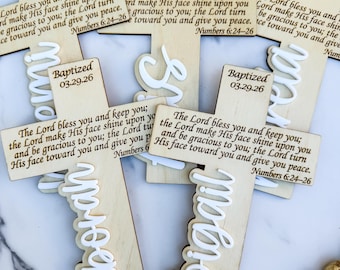 Wooden Baptism Cross Name Engraved Scripture Keepsake Gift Personalized