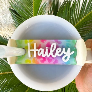 Rainbow Leopard Stanley Lid Tag: Personalized Acrylic Name Plate