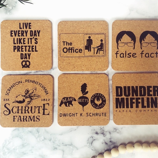 The Office Coasters: Engraved Cork Coaster Set