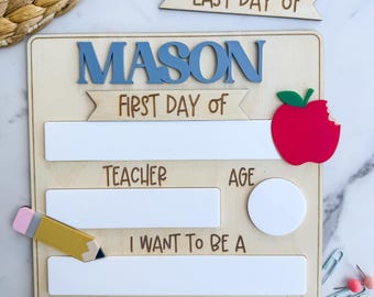 Personalized First Day of School Sign | Reusable Dry Erase Board, Custom Name Prop