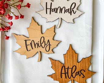 Engraved Maple Leaf Place Card: Fall Thanksgiving Table Decor