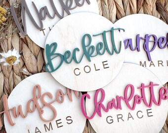 Personalized Wooden Baby Name Sign, Layered Acrylic First Name Plaque, Nursery Wall Decor