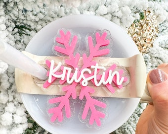 Personalisierte Glitter Schneeflocke Stanley Tumbler Deckelschild