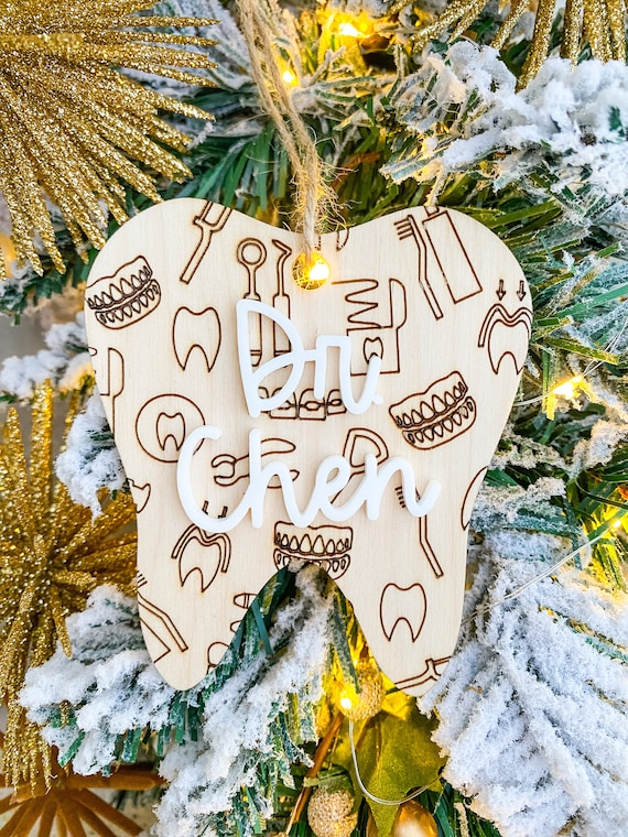 Custom Dentist Ornament: Wooden Dental Office Gift