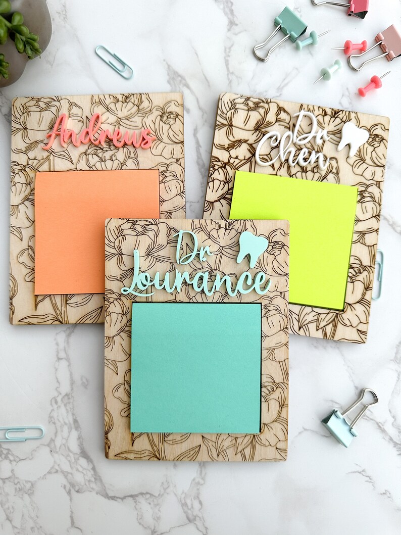 Personalized Floral Wooden Sticky Note Holder | Laser Cut Acrylic Name ...