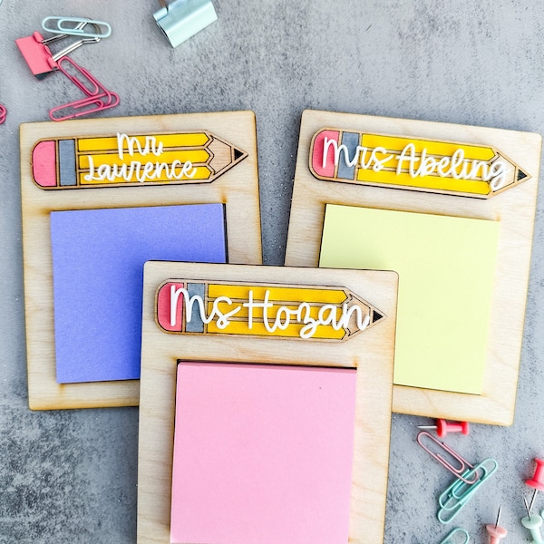Teacher Wooden Sticky Note Holder | Personalized Note Pad Holder | Office Gift | Desk Accessory | Teacher Gift | Corporate Gift | Teacher