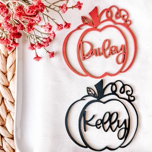 Acrylic Pumpkin Name Place Card – Custom Fall Table Decor for Thanksgiving or Autumn Wedding