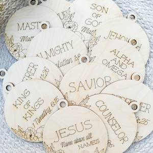 Names of Jesus Ornament Set: Birch Wood Christian Ornaments
