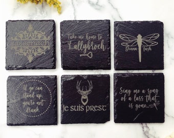Outlander Inspired Laser Engraved Slate Coaster Set