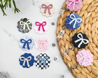 Personalized Bow Acrylic Badge Reel Buddy Custom Name ID Badge Charm