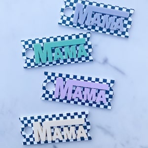 Personalized Stanley Tumbler Name Plate: Black & White Checkered Acrylic Tag